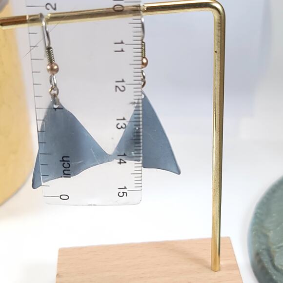 Blue Geometric Triangular Dangle Earrings, Minimalist Jewelry with Modern Design - Picture 10 of 10